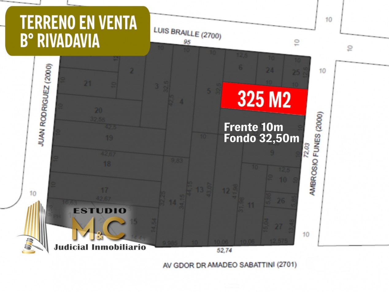 Terreno 325 mts zona Sabattini y Sto. Cabral - B° Rivadavia